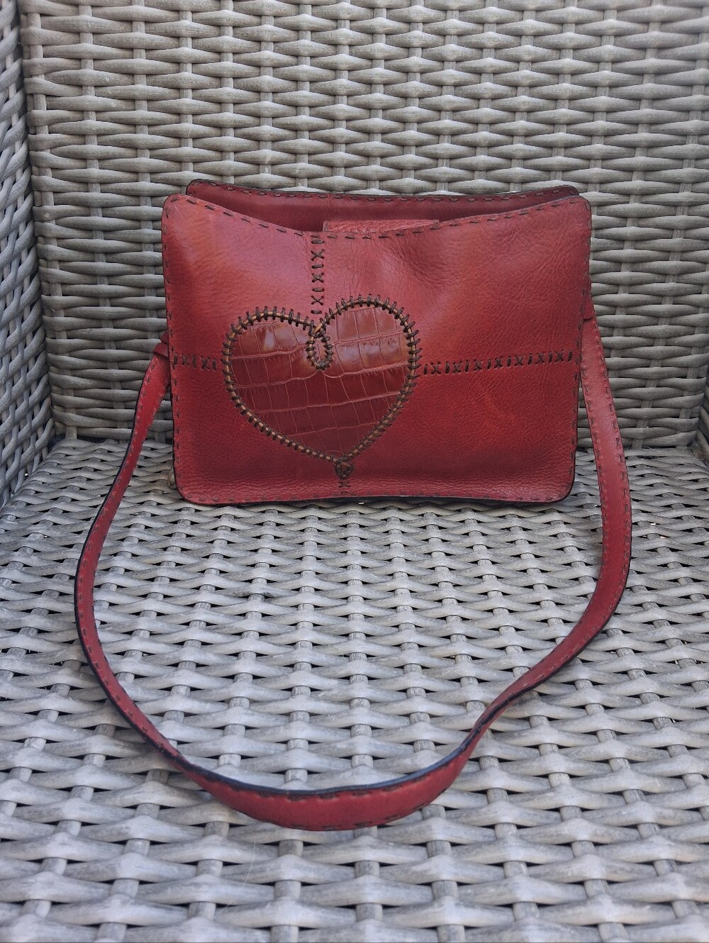 Brighton Leather Heart Accent Shoulder Bag - Red